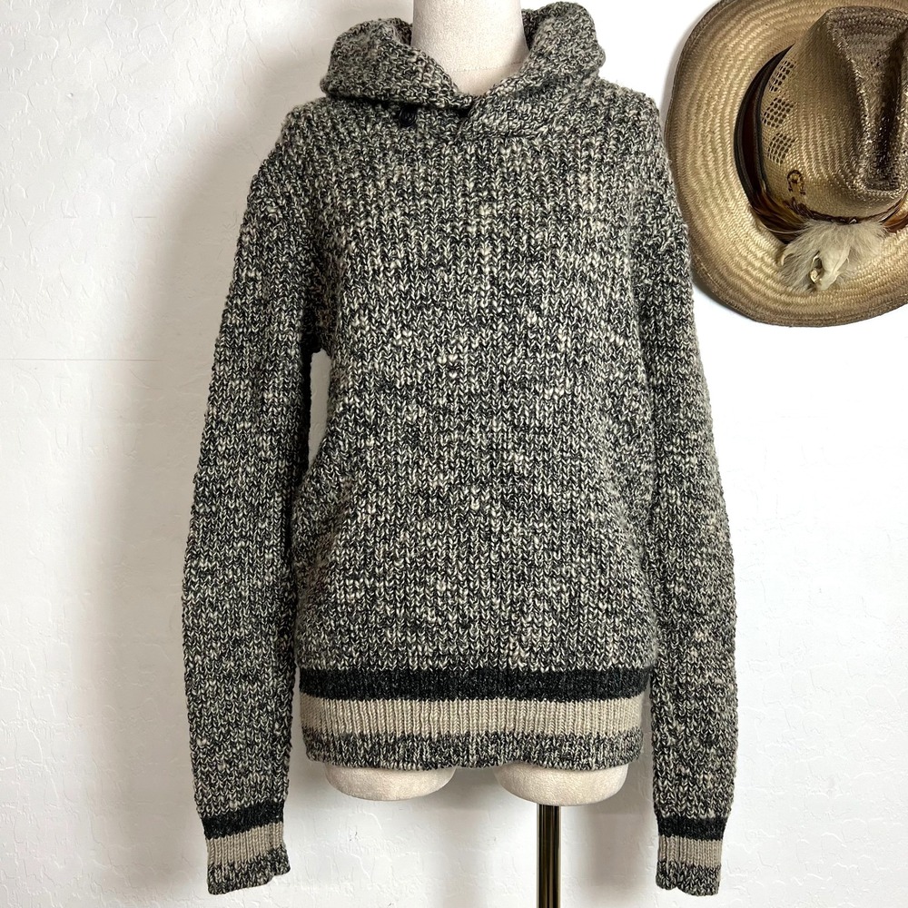 VTG RRL Ralph Lauren Heavy Crossover Shawl Hood Sweater Marled Knit Mens Small